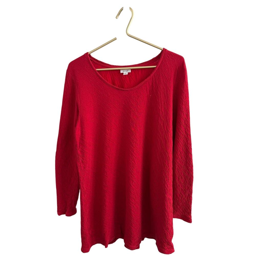 PURE JILL Red Textured Cotton Tunic Top M Long Sleeve Slub Knit EUC